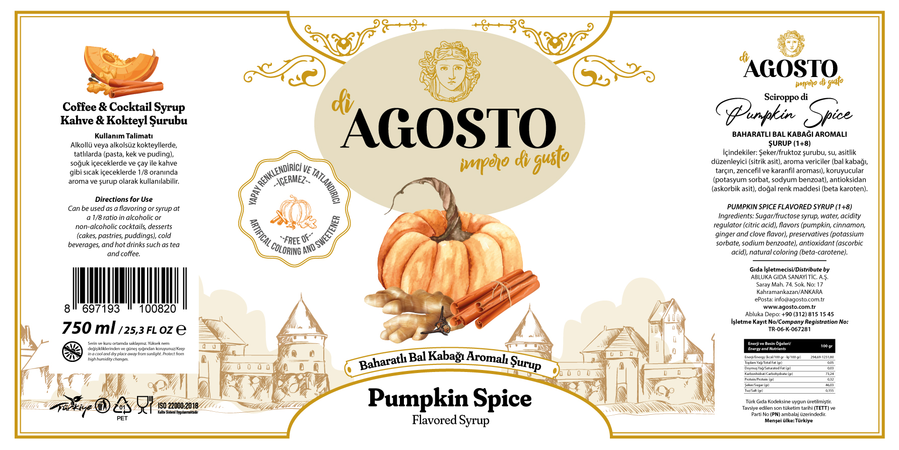 Baharatlı Bal Kabağı Aromalı Şurup – 750 ml