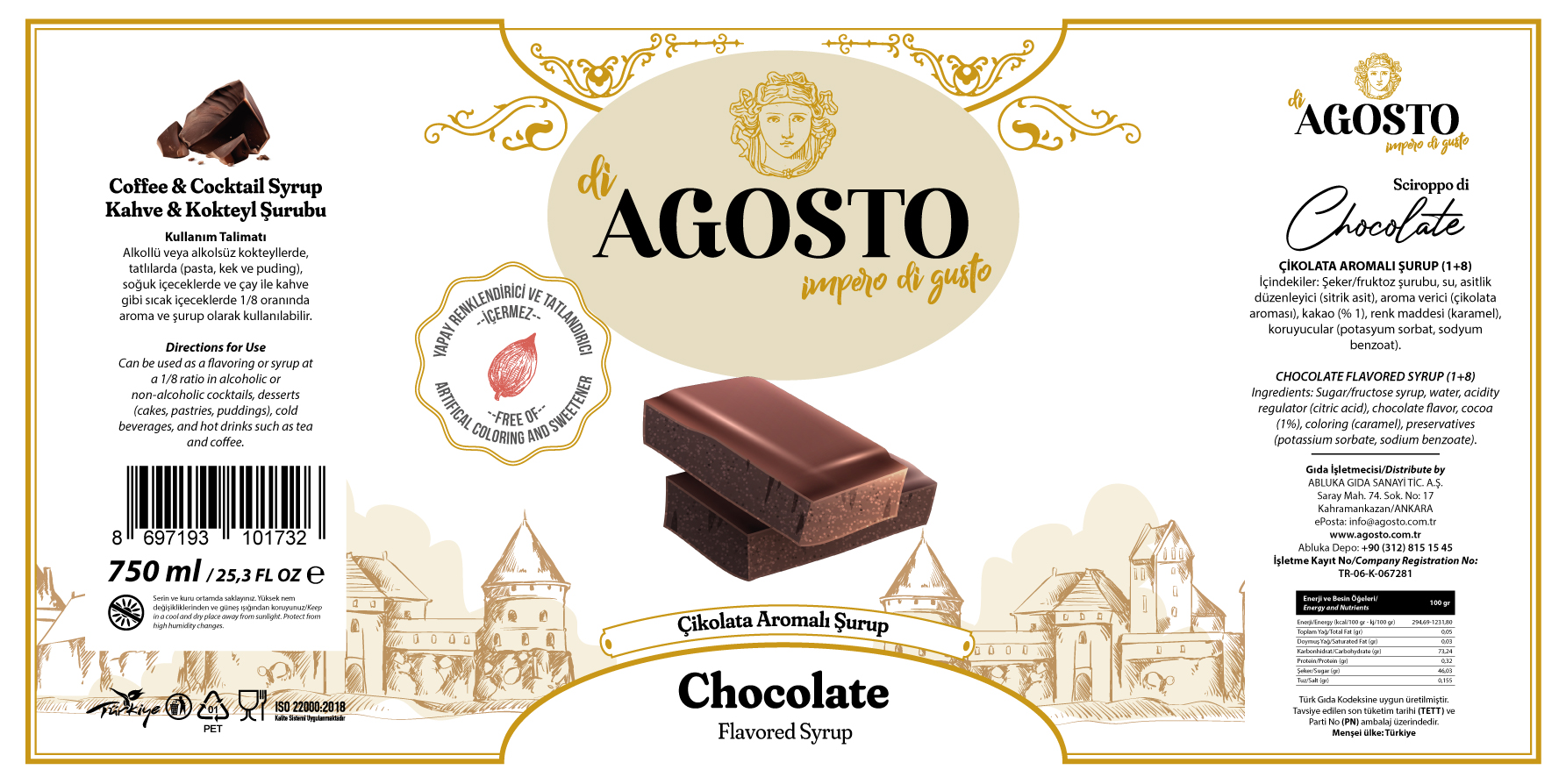 Çikolata Aromalı Şurup – 750 ml