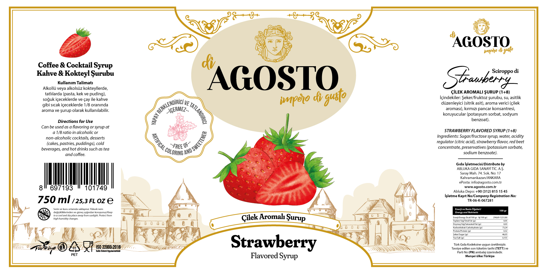 Çilek Aromalı Şurup – 750 ml