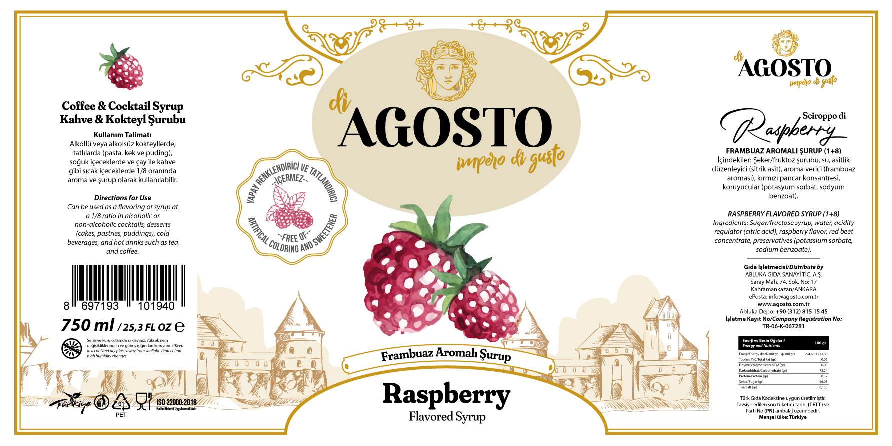 Frambuaz Aromalı Şurup – 750 ml