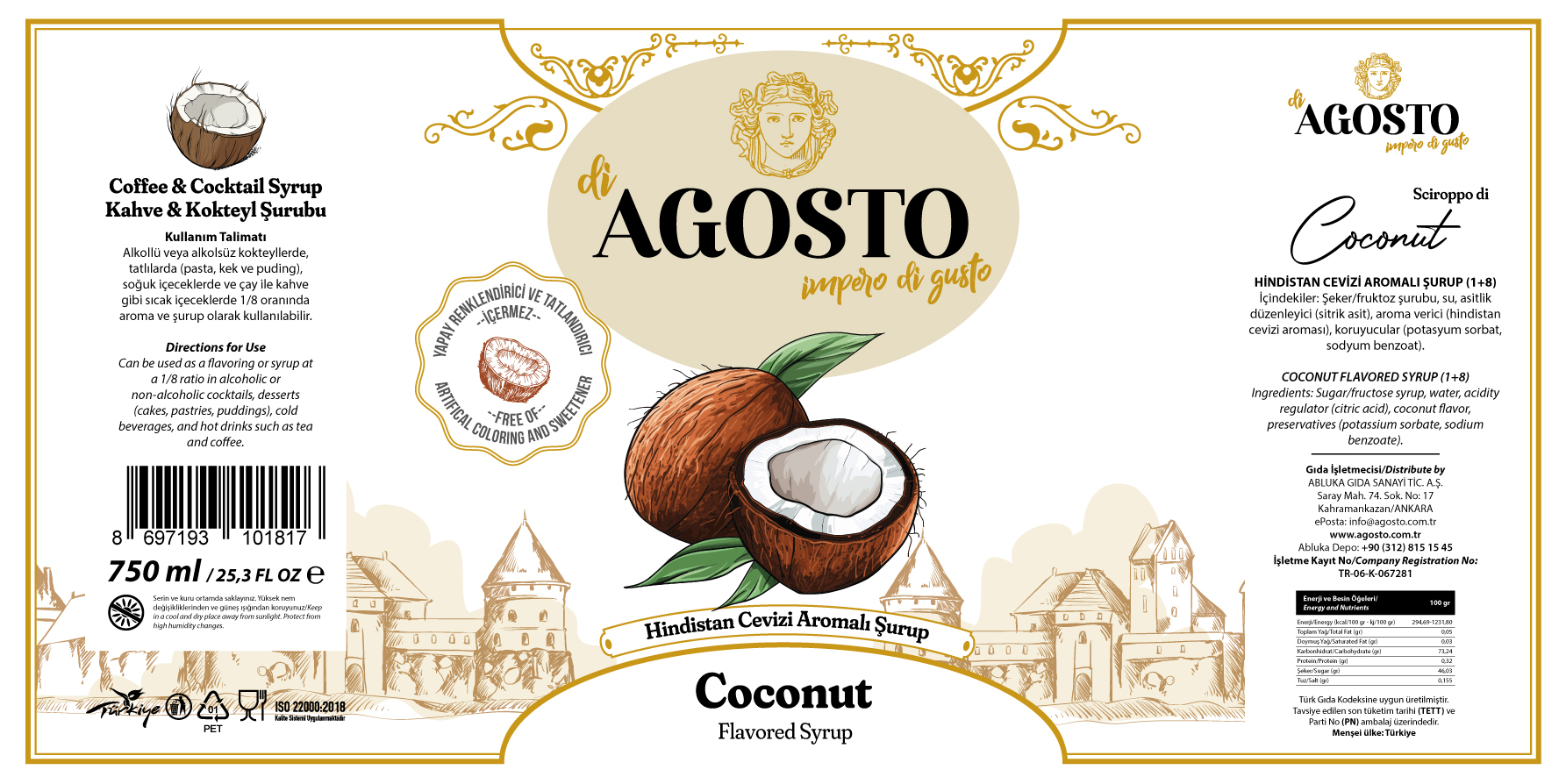 Hindistan Cevizi Aromalı Şurup – 750 ml