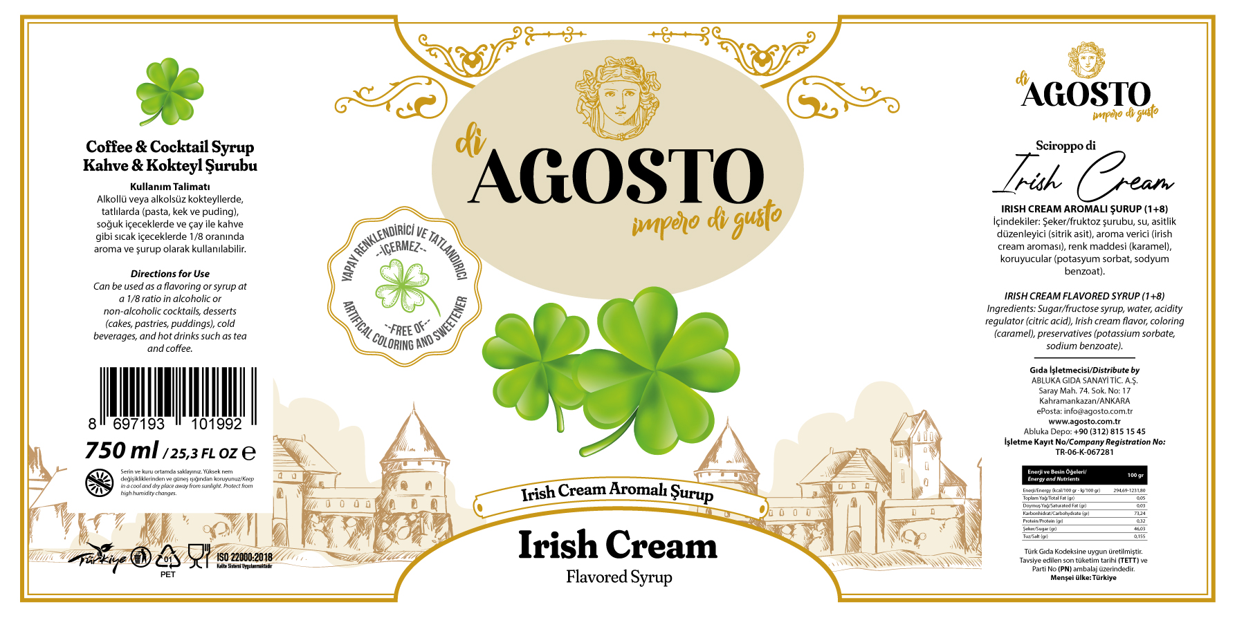 Irish Cream Aromalı Şurup – 750 ml