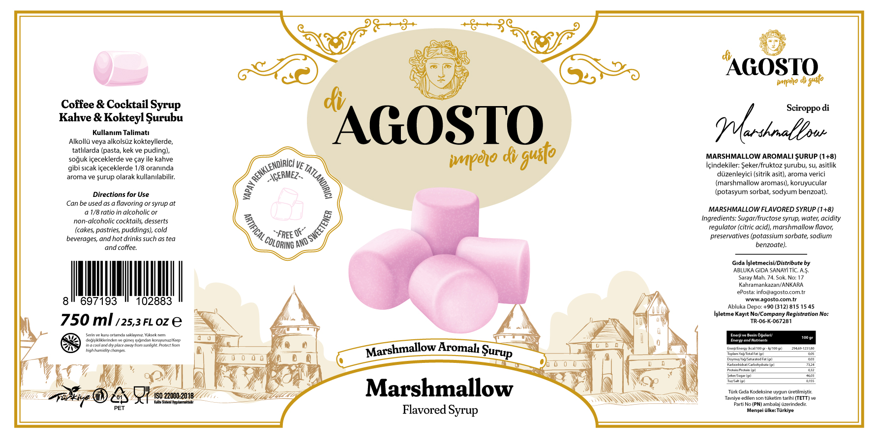 Marshmallow Aromalı Şurup – 750 ml