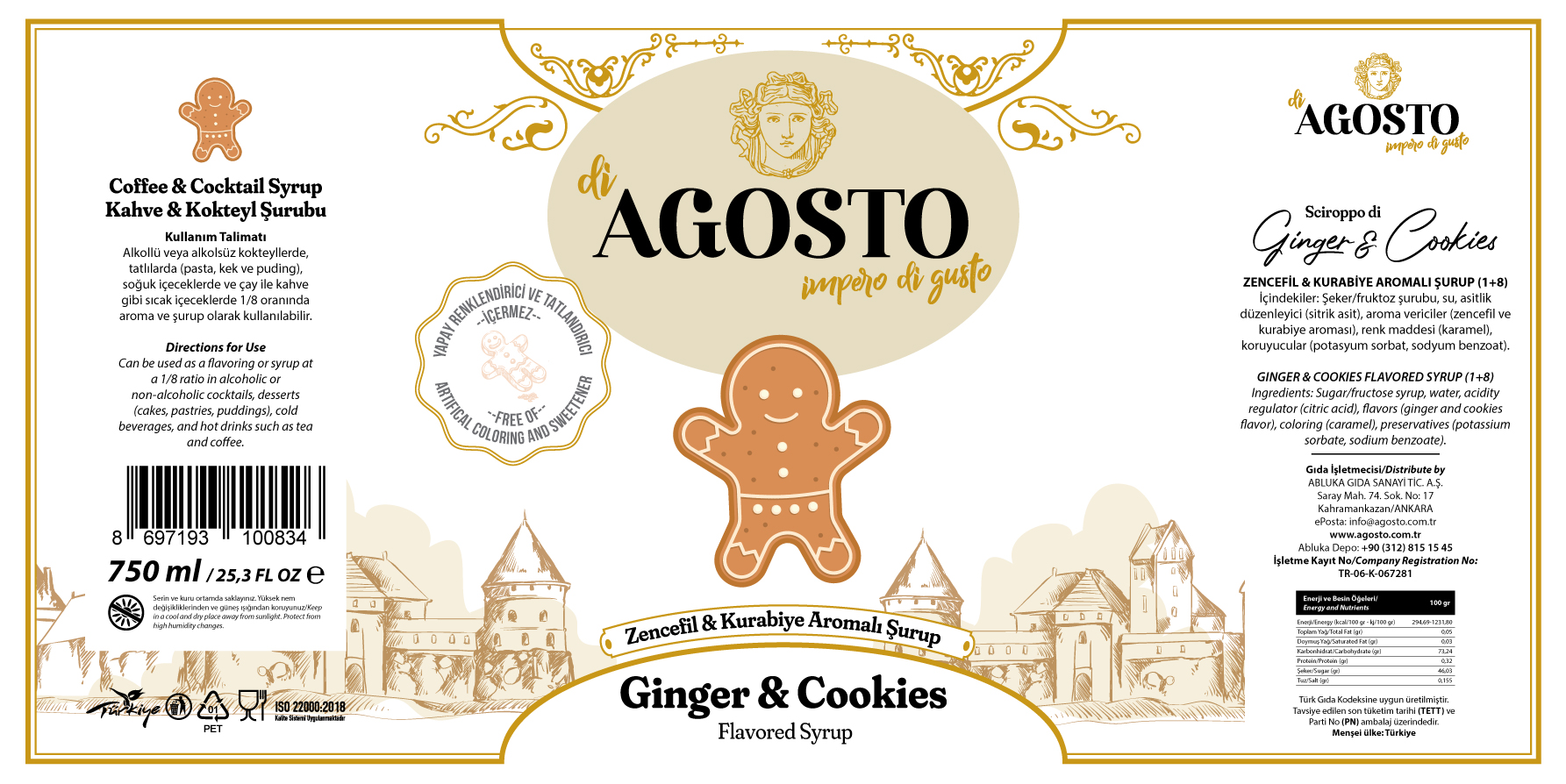 Zencefil & Kurabiye Aromalı Şurup – 750 ml