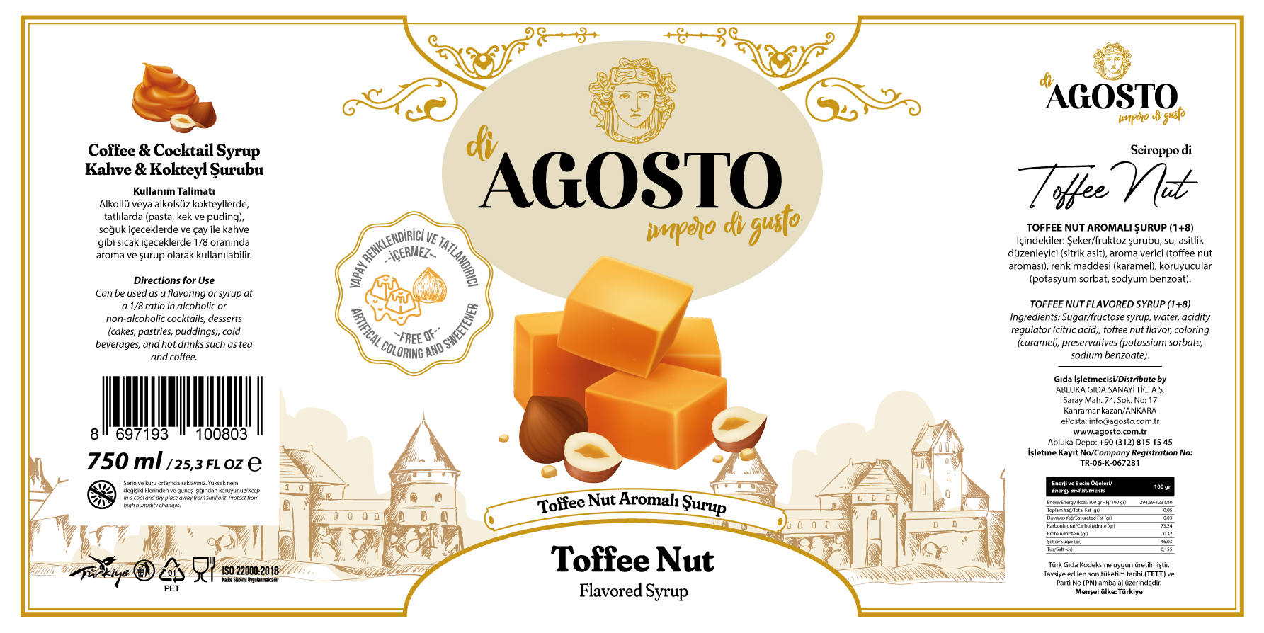 Toffee Nut Aromalı Şurup – 750 ml