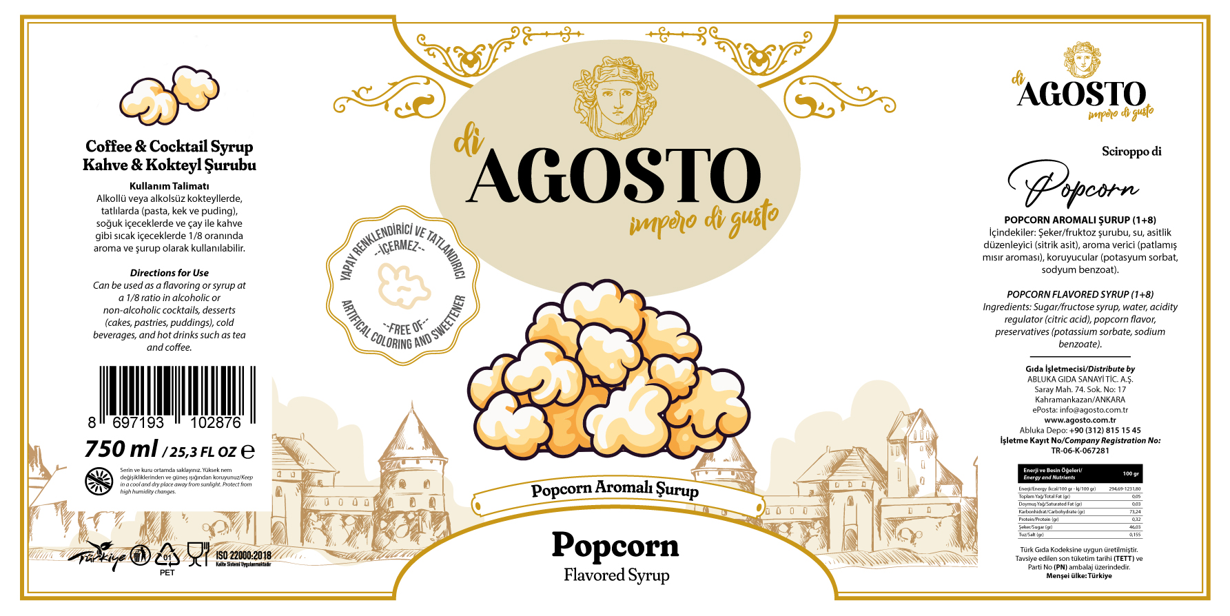 Patlamış Mısır Aromalı Şurup – 750 ml