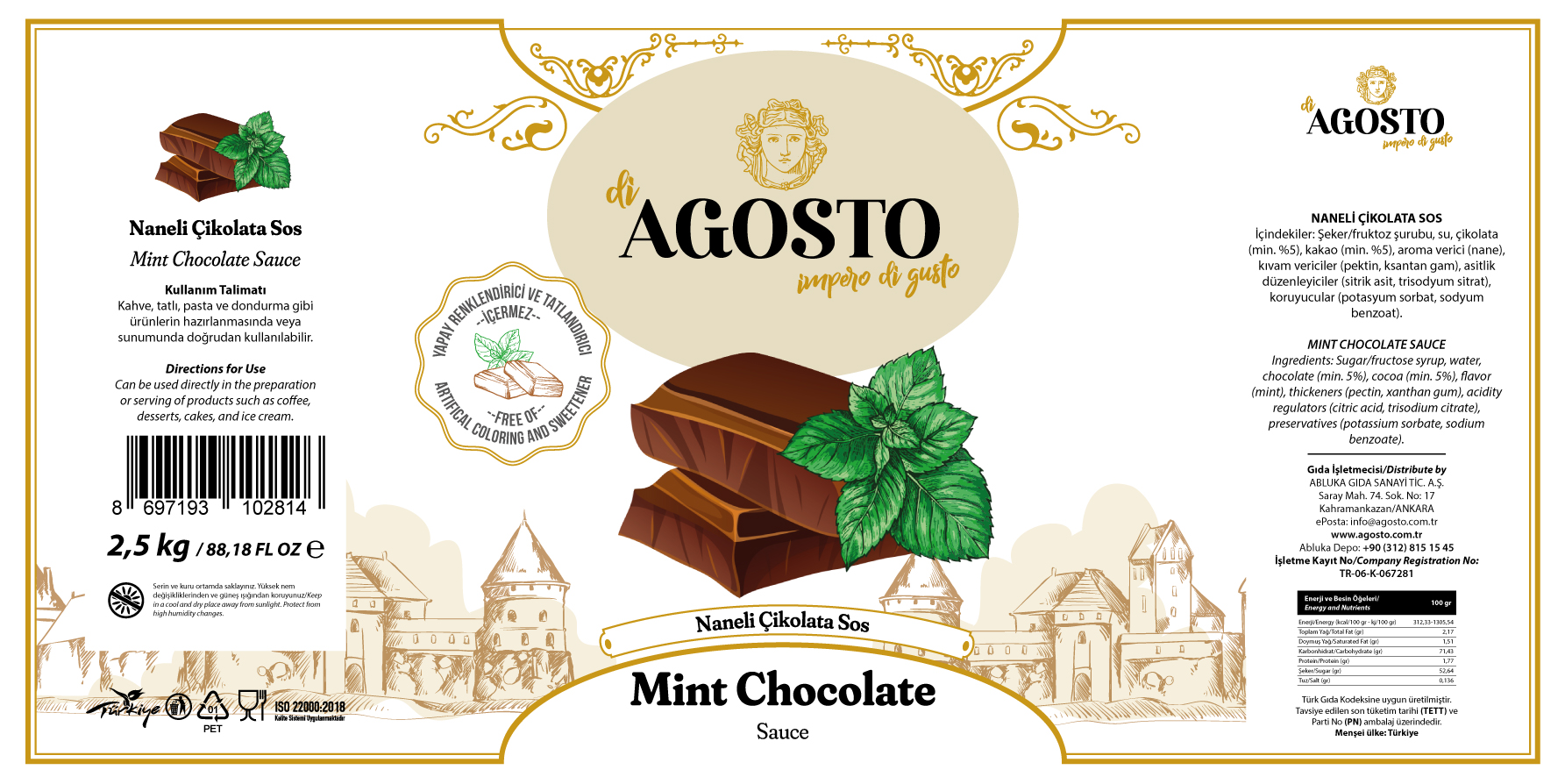 Naneli Çikolata Bar Sos - 2.5 kg